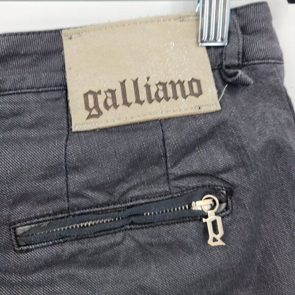 Galliano Black Waxed Moto Jeans 32 Ankle Zip Pockets Military Trenchcore Italy - Picture 10 of 15